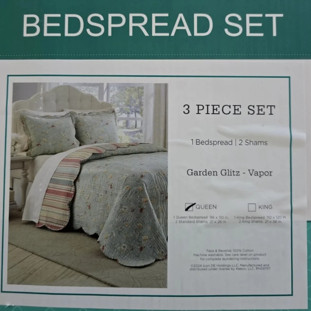 Waverly Garden Glitz ModernFarmhouse Floral 3-Piece Reversible Quilt Queen